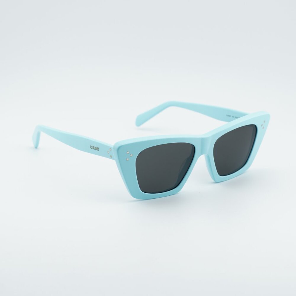 Celine CL40187I 84A Sunglasses Shiny Sky Blue Cat Eye Frame, Grey Lenses - Picture 4 of 10